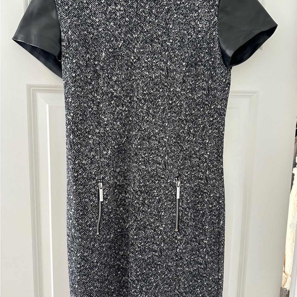 Michael Kors Black and Gray Sheath Dress with Cuffed Sleeves